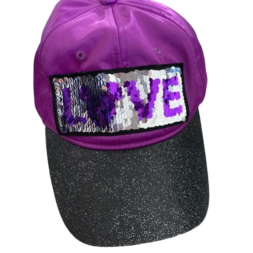 DISNEY Parks youth purple glitter sequins adjustable hat